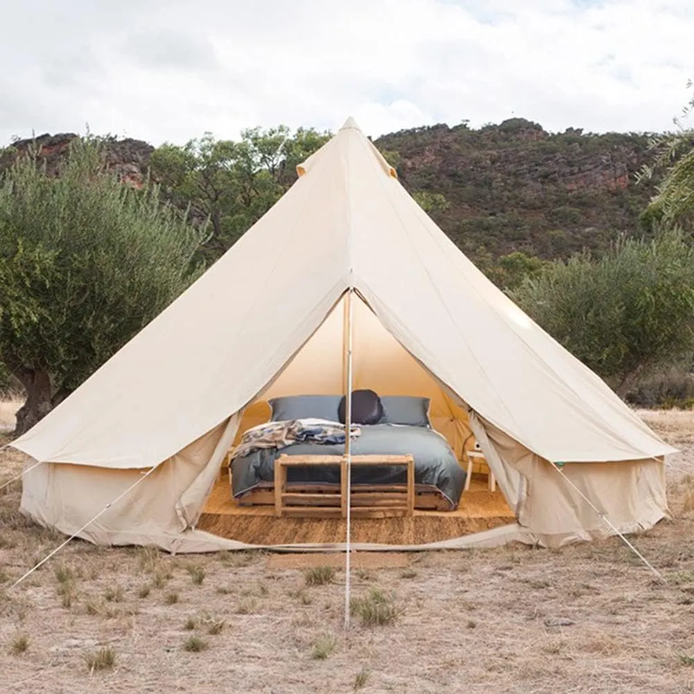 Mongolia Yurt Bell Tent Large Camping Tent 5-8 Persons Outdoor Indian Bell Tent Family Tents for Family Self-Driving Travel Hiking Made from Breathable Cotton Canva