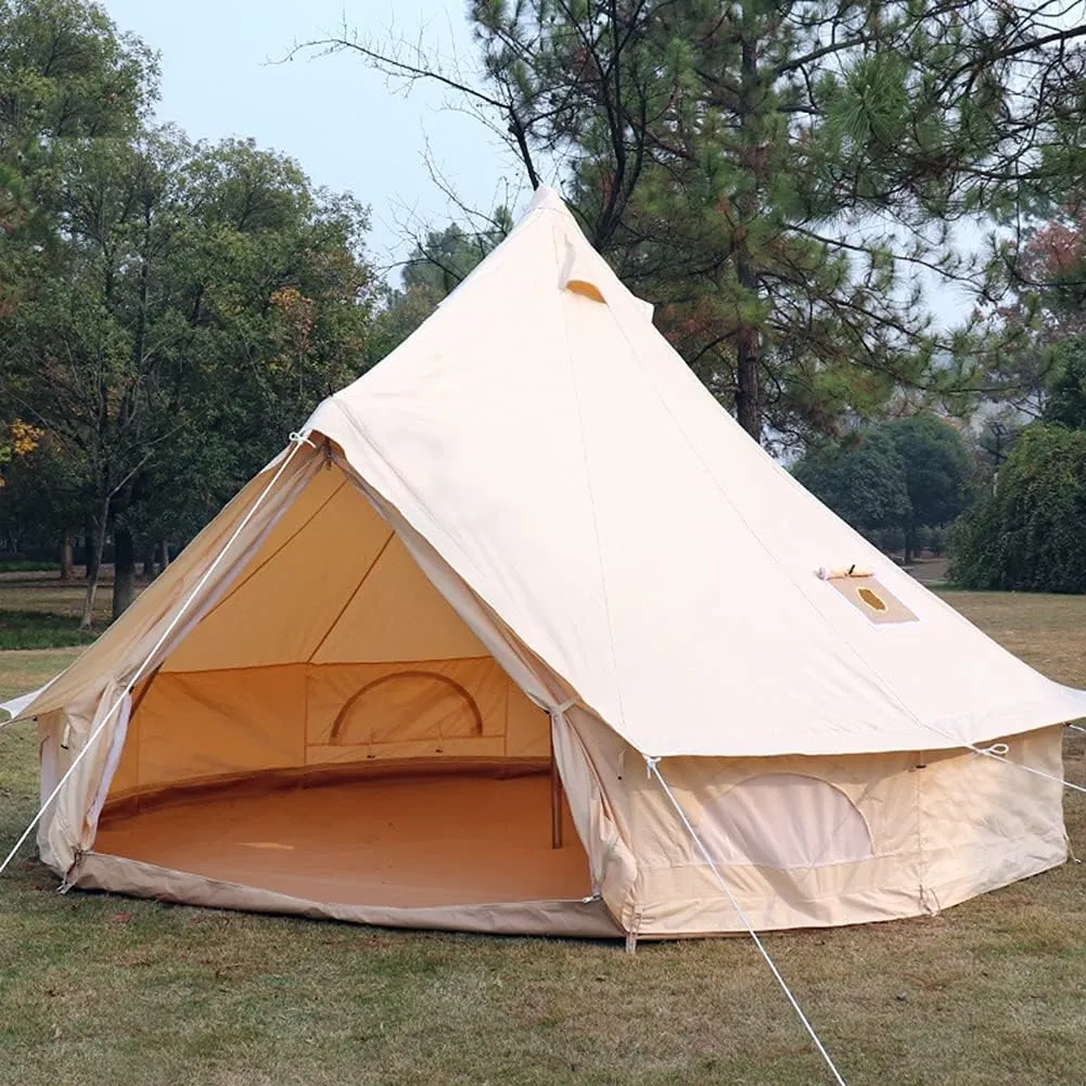 Mongolia Yurt Bell Tent Large Camping Tent 5-8 Persons Outdoor Indian Bell Tent Family Tents for Family Self-Driving Travel Hiking Made from Breathable Cotton Canva