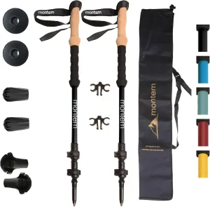 Montem Ultra Light 100% Carbon Fiber Trekking, Walking, and Hiking Poles - One Pair (2 Poles) - Ultra Light, Quick Locking, Foldable, Weather-Resistant and Ultra Durable