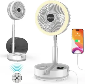 MORECORE 40000mAh Rechargeable Camping Fan, Foldable with 9-Speed & Auto Oscillating, Colorful Lights & Timer, LED Digital Display, 106HRS Running for Tent RV Emergency Garage (White with Case)