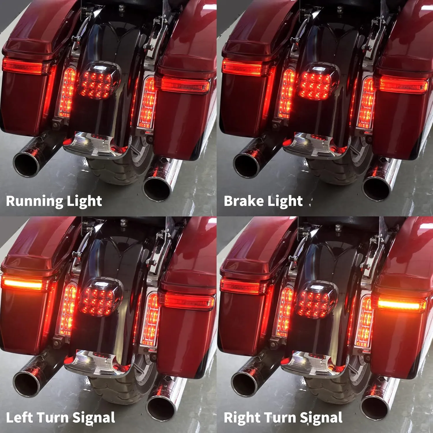 Motorcycle LED Saddlebag Light Tail Running Brake Turn Signal Lamp Fit for Harley Touring Street Electra Glide Road Glide King Ultra Limited CVO 1997-2013 (Black Housing Grey Lens)