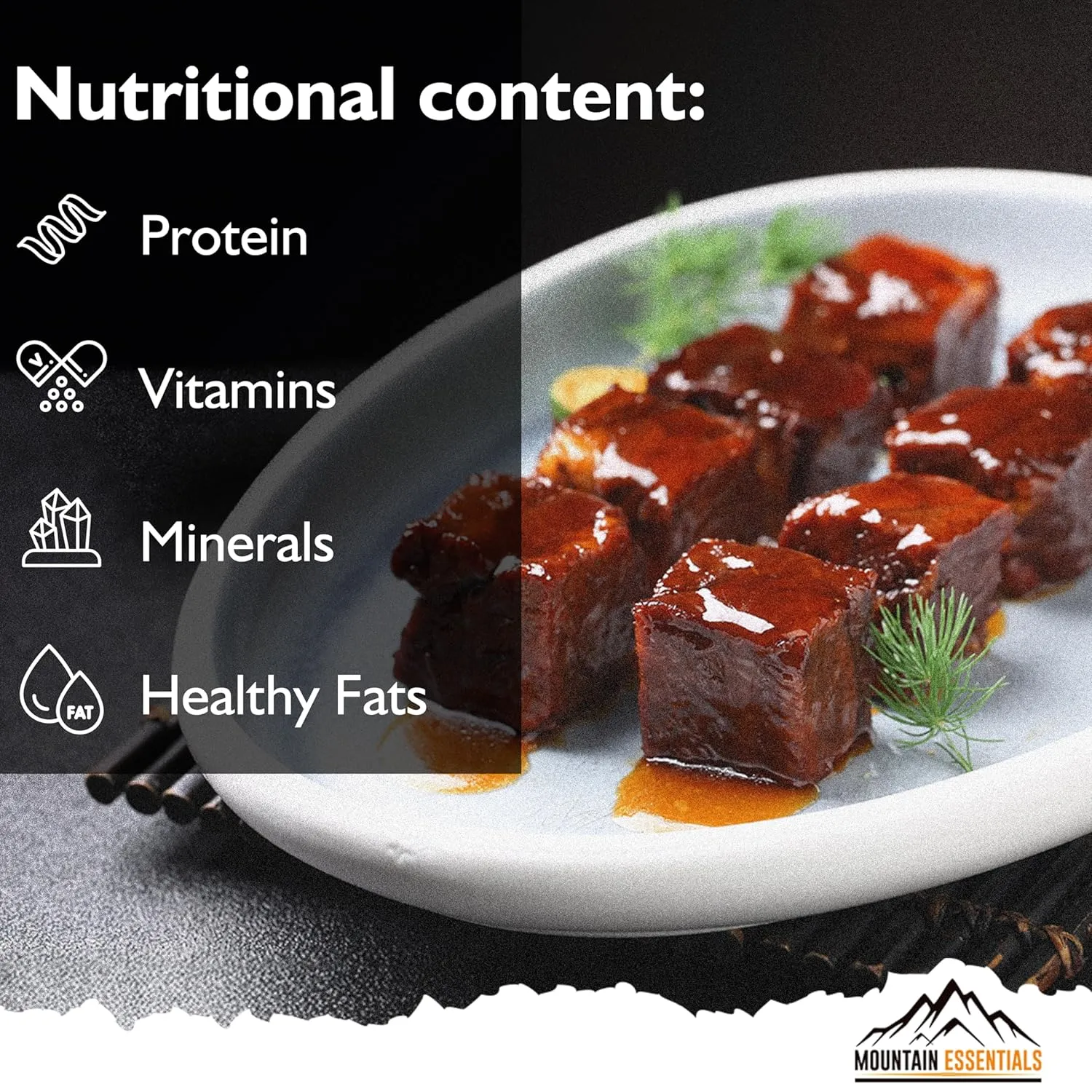 Mountain Essentials Freeze Dried Fully Cooked Beef Dices Pre-Cooked Meat 240 Grams High Protein Intake Ready to Eat Meal Prep Emergency Survival Food for Hunting, Camping, Backpacking Food 10 Serving per Pouch