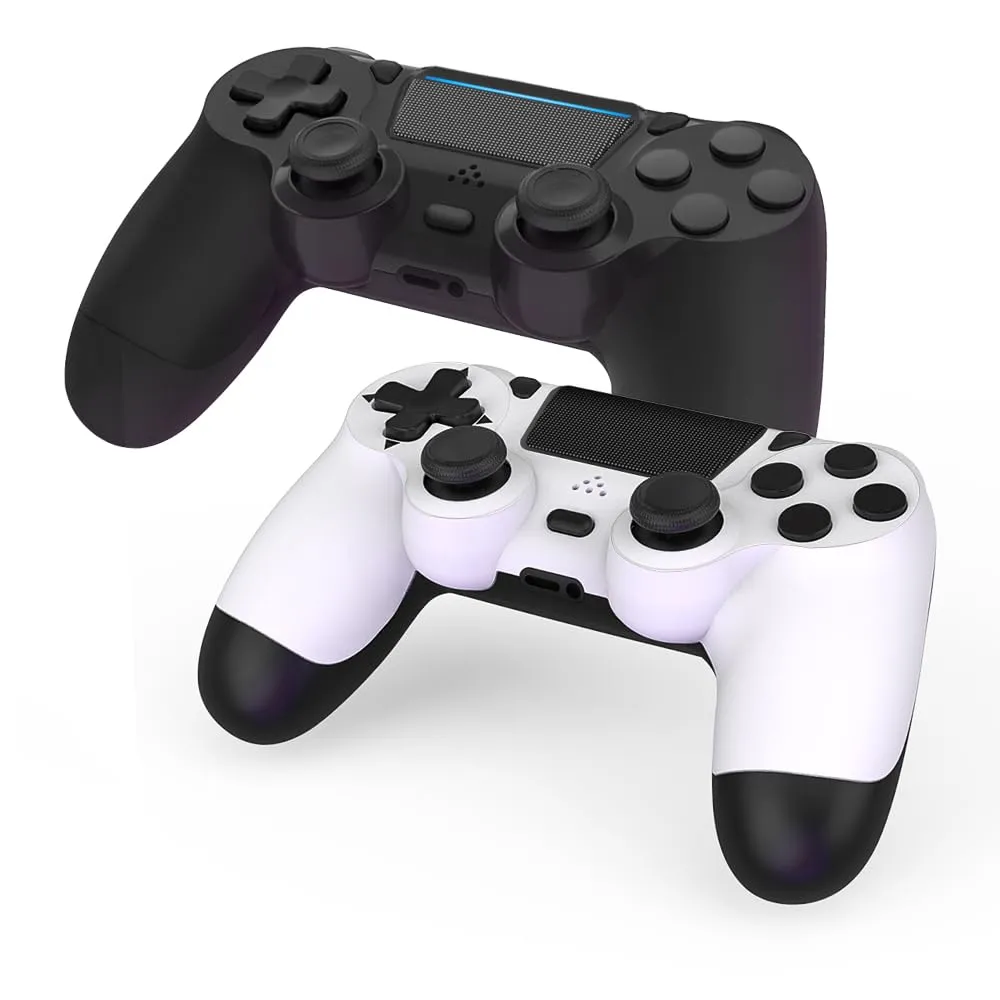 MOVONE Wireless Controller Dual Vibration Game Joystick Controller for Ps4 Controller/Slim/Pro,Compatible with PS4 Console (1*white 1*black)
