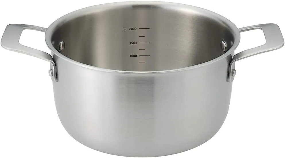 MUJI 82219944 Stainless Aluminum All-Over Three Layer Steel Double Handed Pot, Approx. 1.2 gal (3.0 L) / Width 12.4 x Height 4.3 inches (31.5 cm) x Height 4.3 inches (11 cm), Silver
