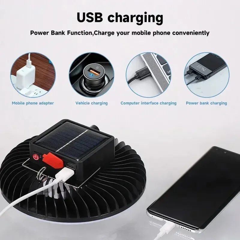 Multifunctional Camping Tool - TYPE-C/Solar Powered Charging LED Camping Light Fan