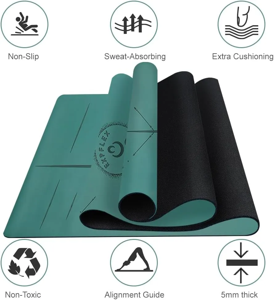 Natural Rubber Yoga Mat - Non Slip Non Toxic - 72’'x26.8''x5mm - Hot Yoga, Pilates, Floor Workout - For Women and Men - with Carrying Bag