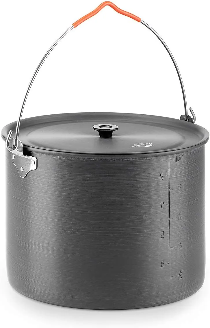 Naturehike 10.5 Quart Aluminum Hanging Pot, 6-8 Person Portable Camping Pot with Lid, Ultralight Outdoor Cooking Pot Cookware for Hiking Picnic Travel