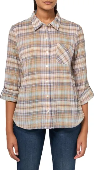 Nautica Women's Button Front Long Sleeve Roll Tab Shirt