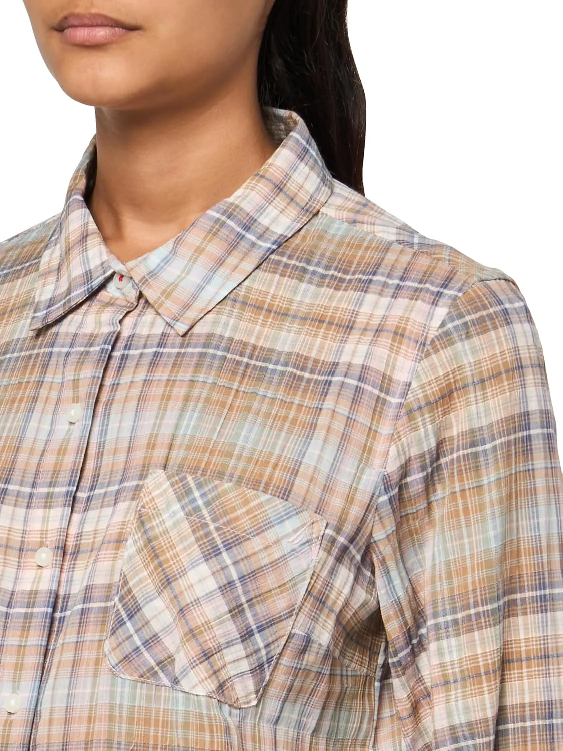 Nautica Women's Button Front Long Sleeve Roll Tab Shirt