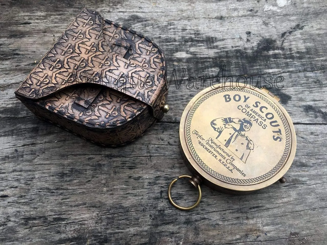 Nautical Antiqued Brass Working Compass with Leather Case Handmade Boy Scouts Compass Gift for Christmas/Birthday/Anniversary