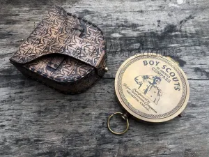 Nautical Antiqued Brass Working Compass with Leather Case Handmade Boy Scouts Compass Gift for Christmas/Birthday/Anniversary