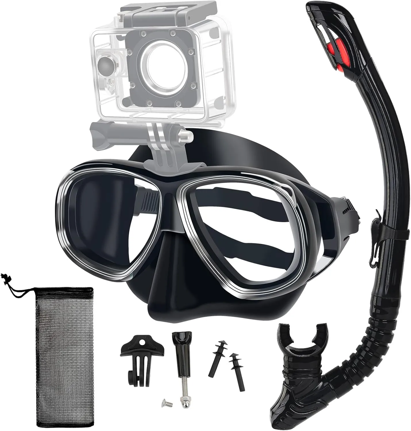 Nearsighted Snorkeling Gear for Adults Youth, Professional Full Dry Top Silicone Snorkel Set, Anti-Fog Scuba Diving Mask with Adjustable Strap