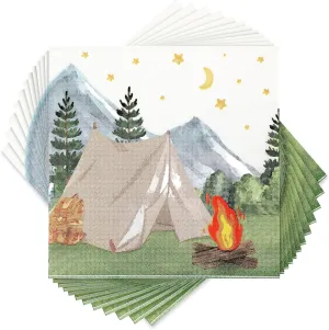 Nefelibata Camping Birthday Decorations Camping Paper Napkins One Happy Camper Napkins with Watercolor Tent Campfire Adventure Forest Bachelorette Hiking 13x13 Inch 50 Count