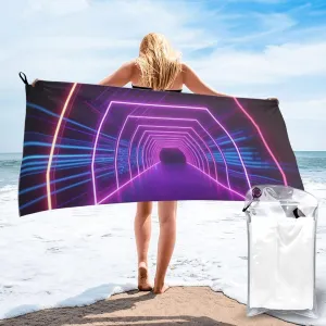 Neon Lights Tunnel Printed Quick Dry Bath Towel Microfiber Towel with Travel Bag