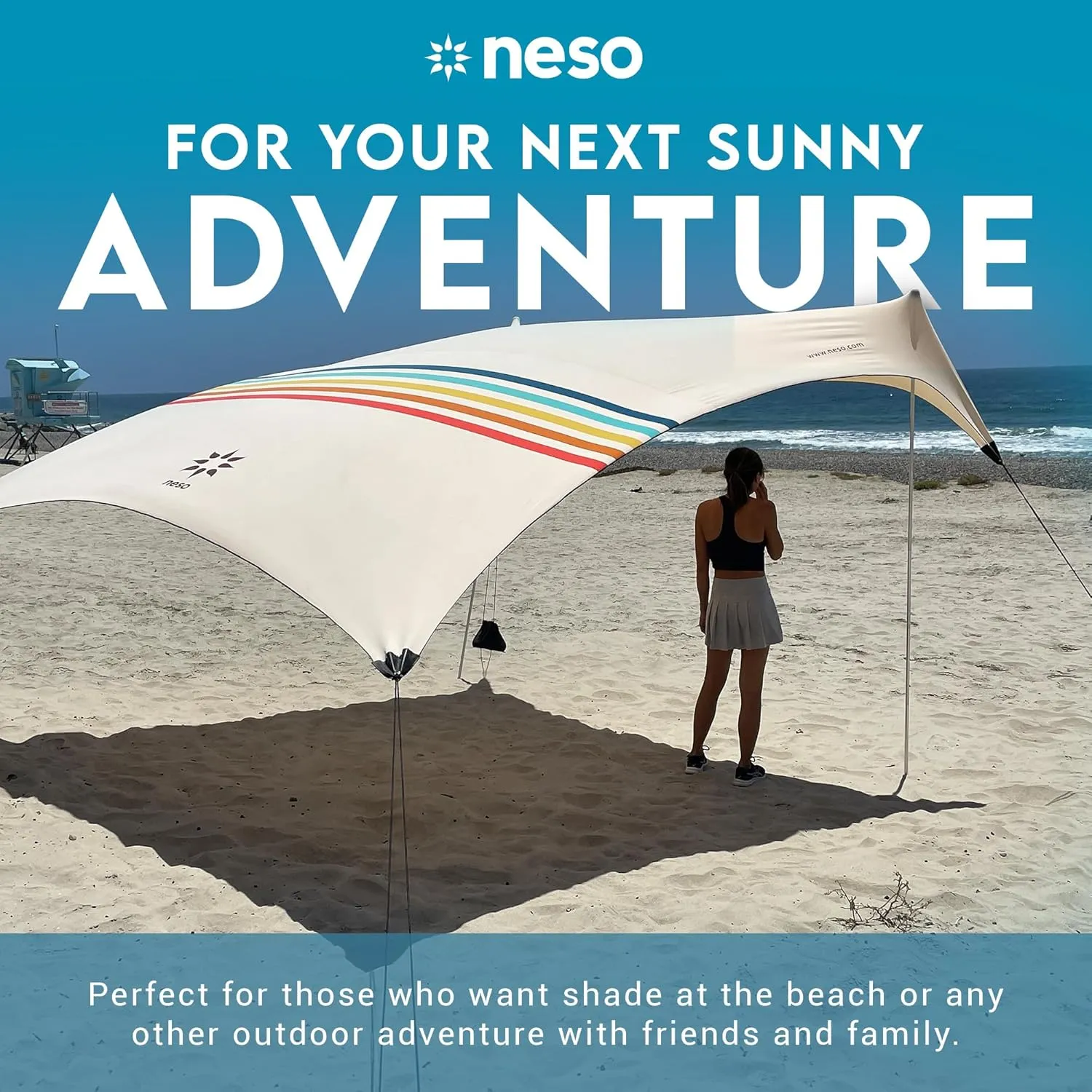 Neso Gigante - Portable Beach Tent - Ideal to Enjoy with Family and Friends - UPF 50 , Water-Resistant, and Lightweight - Rainbow, 11' x 11'