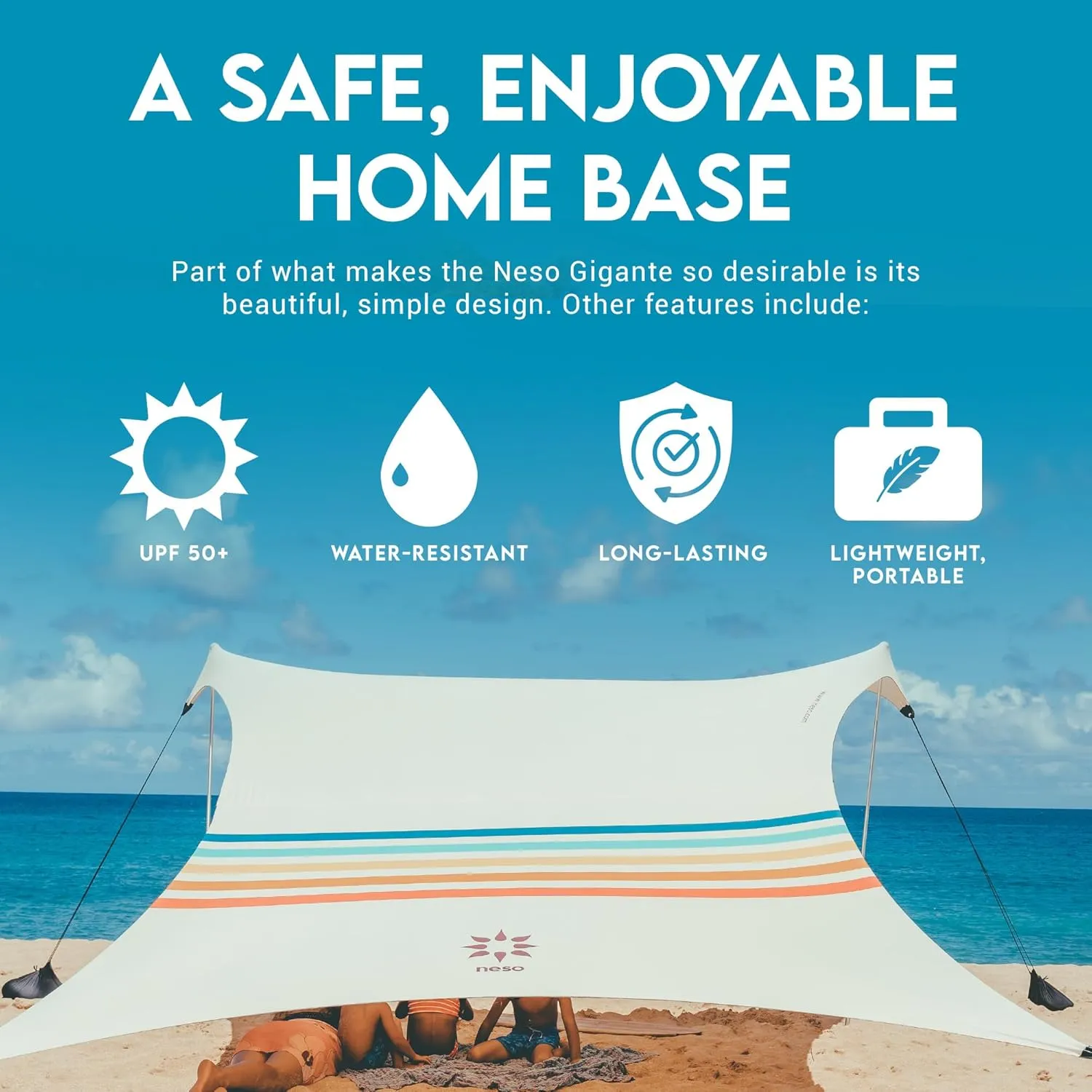 Neso Gigante - Portable Beach Tent - Ideal to Enjoy with Family and Friends - UPF 50 , Water-Resistant, and Lightweight - Rainbow, 11' x 11'