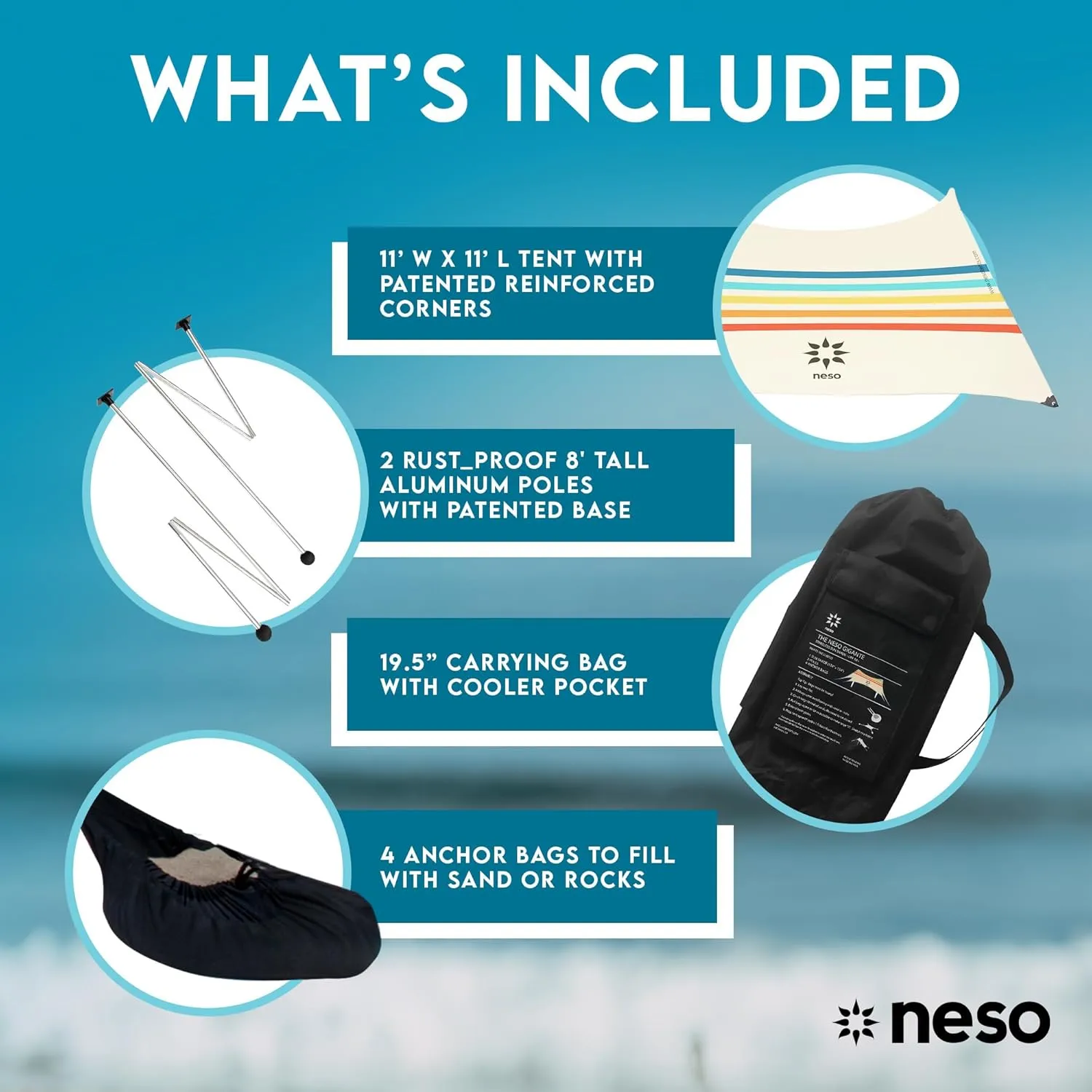Neso Gigante - Portable Beach Tent - Ideal to Enjoy with Family and Friends - UPF 50 , Water-Resistant, and Lightweight - Rainbow, 11' x 11'