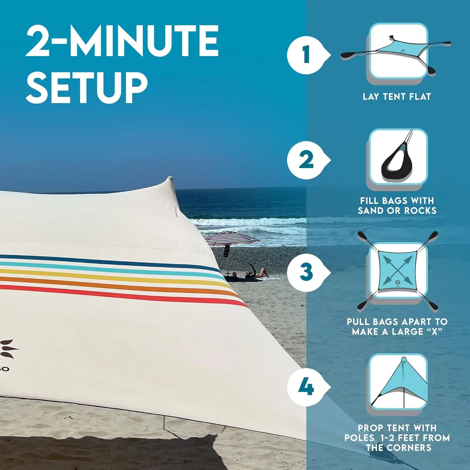 Neso Gigante - Portable Beach Tent - Ideal to Enjoy with Family and Friends - UPF 50 , Water-Resistant, and Lightweight - Rainbow, 11' x 11'