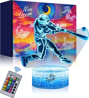 Nice Dream Baseball Night Light for Kids, 3D Illusion Night Lamp, 16 Colors Changing with Remote Control, Kids Room Decor, Toys Gifts for Children Boys Girls