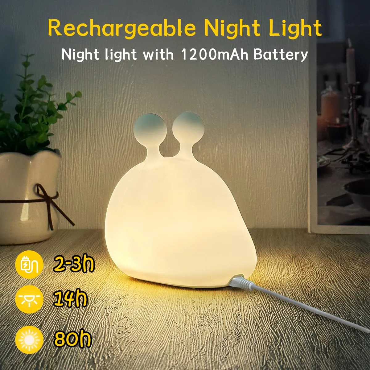 Night Light for Kids,Cute Silicone Nursery Slug Lamp for Baby and Toddler,Animal NightLight for Boys and Girls,Fun Squishy Night Lamp for Bedroom,Kawaii Bedside Lamp for Kids Room
