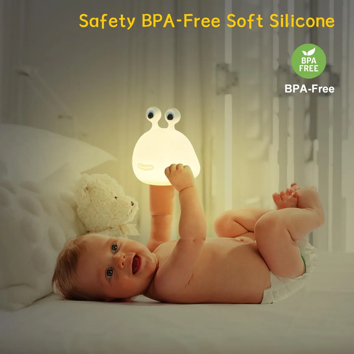 Night Light for Kids,Cute Silicone Nursery Slug Lamp for Baby and Toddler,Animal NightLight for Boys and Girls,Fun Squishy Night Lamp for Bedroom,Kawaii Bedside Lamp for Kids Room