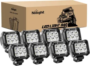 Nilight - NI 06A-18W LED Light Bar 8PCS 18W 1260lm Spot led pods Driving Fog Light Off Road Lights Bar Jeep Lamp,2 years Warranty