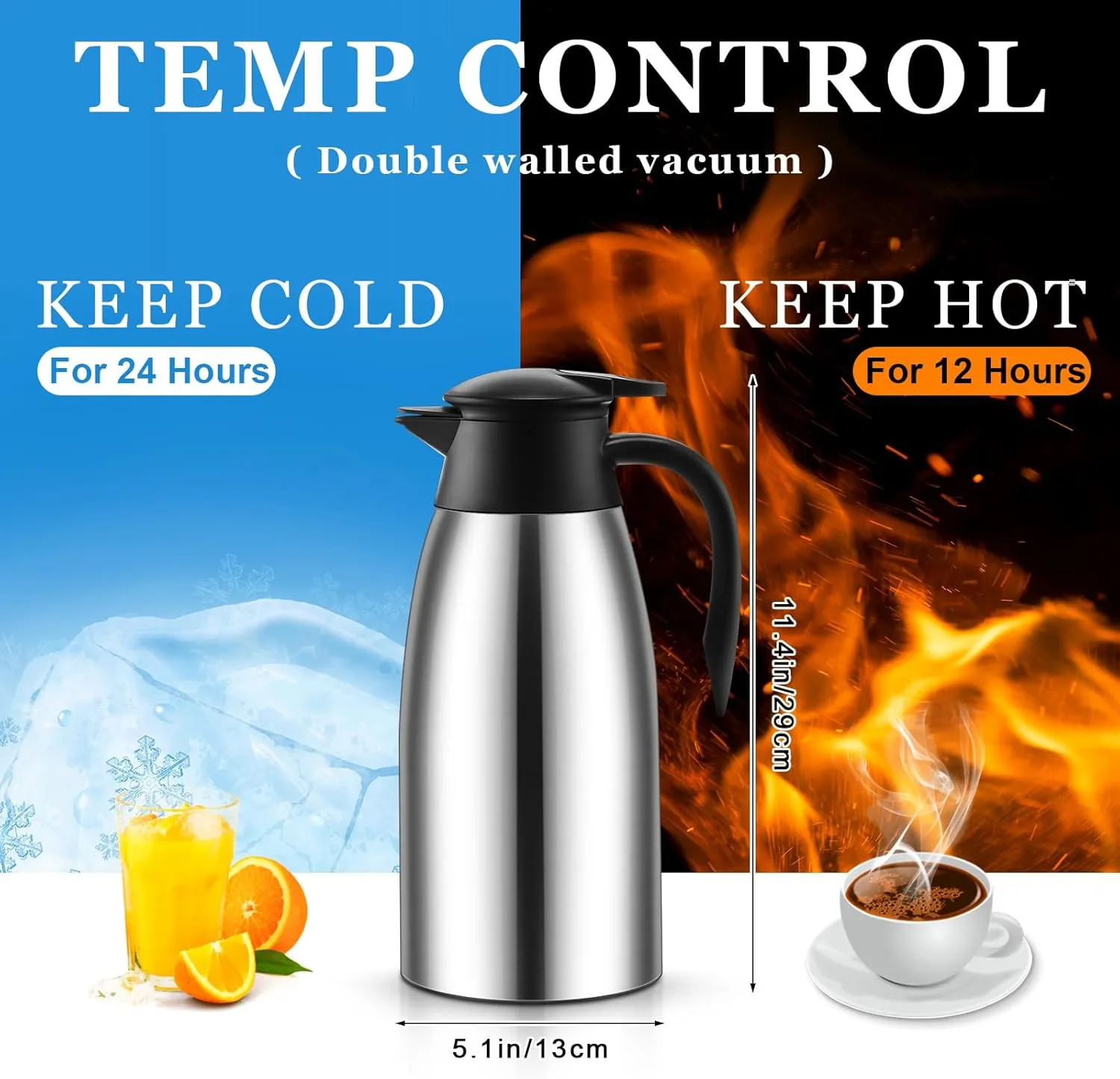 Norme 2 Pcs Thermal Coffee Carafe Insulated Stainless Steel Coffee Carafe for Hot Liquid Vacuum Thermal Pot Creamer Pitcher Dispenser with Brushes Keeping Hot Water Milk(Silver,68 oz)