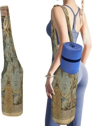 Nugier Yoga Mat Bag, Soft Canvas Storage Bag Fashion Mat Bag Pocket Shoulder Strap Clothes Dorm Organizer Print Vintage Old World Map