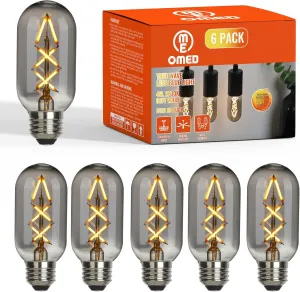 OMED T45/T14 Dimmable Vintage LED Edison Bulbs, E26 4W Antique Fishbone LED Filament Tubular Edison Bulbs 40 Watt Equivalent, 200LM 2700K Soft White Spiral Retro Tube Bulbs, Smoke Grey Glass, 6 Pack