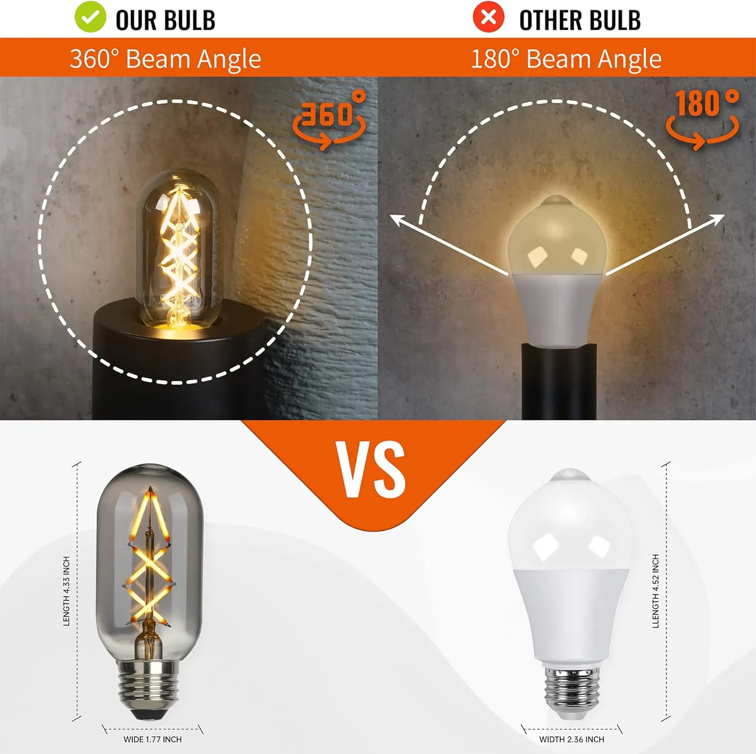 OMED T45/T14 Dimmable Vintage LED Edison Bulbs, E26 4W Antique Fishbone LED Filament Tubular Edison Bulbs 40 Watt Equivalent, 200LM 2700K Soft White Spiral Retro Tube Bulbs, Smoke Grey Glass, 6 Pack