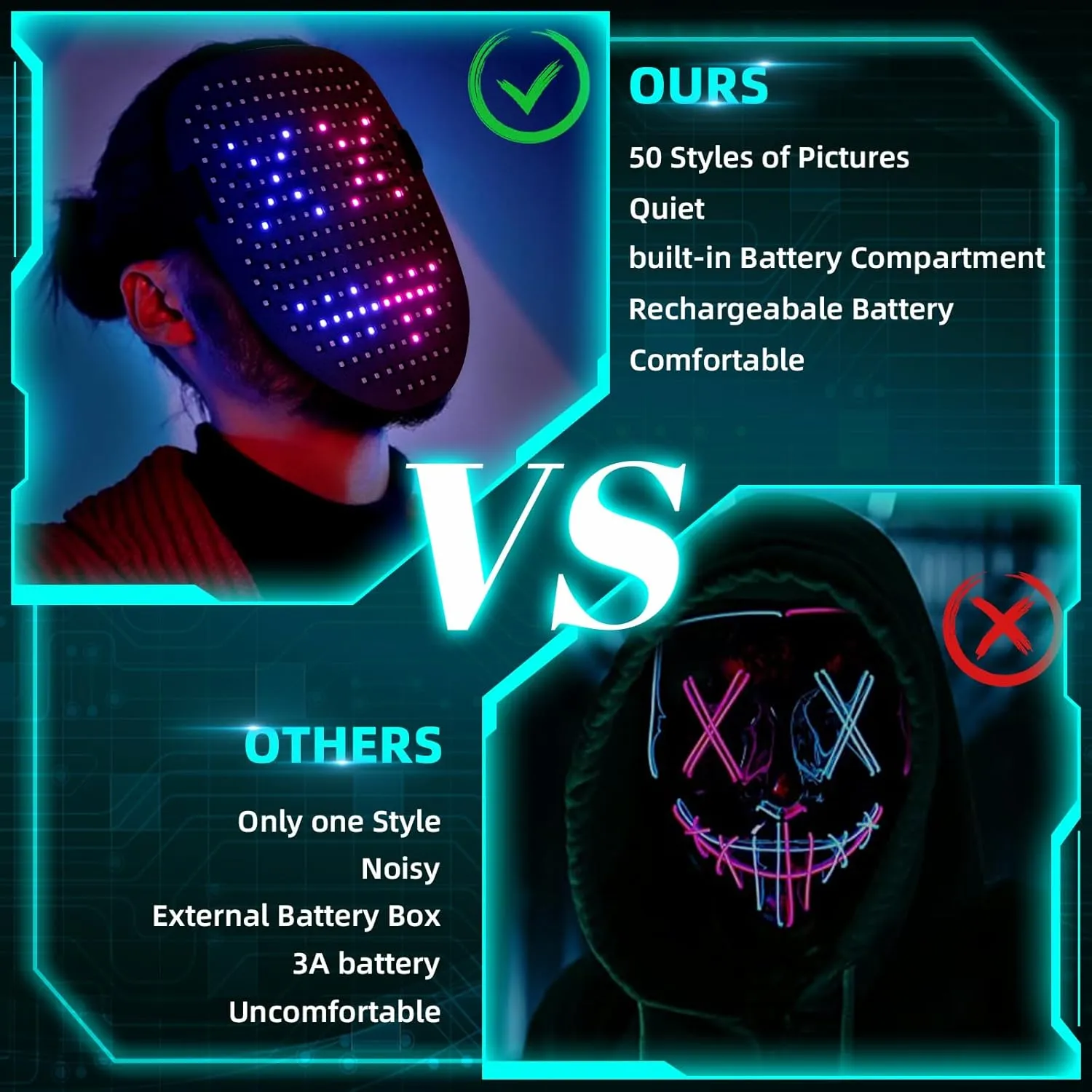 Ompusos LED Mask with Gesture Sensing - Light up mask for Costume Cosplay Party Masquerade - Kids, Men, Women