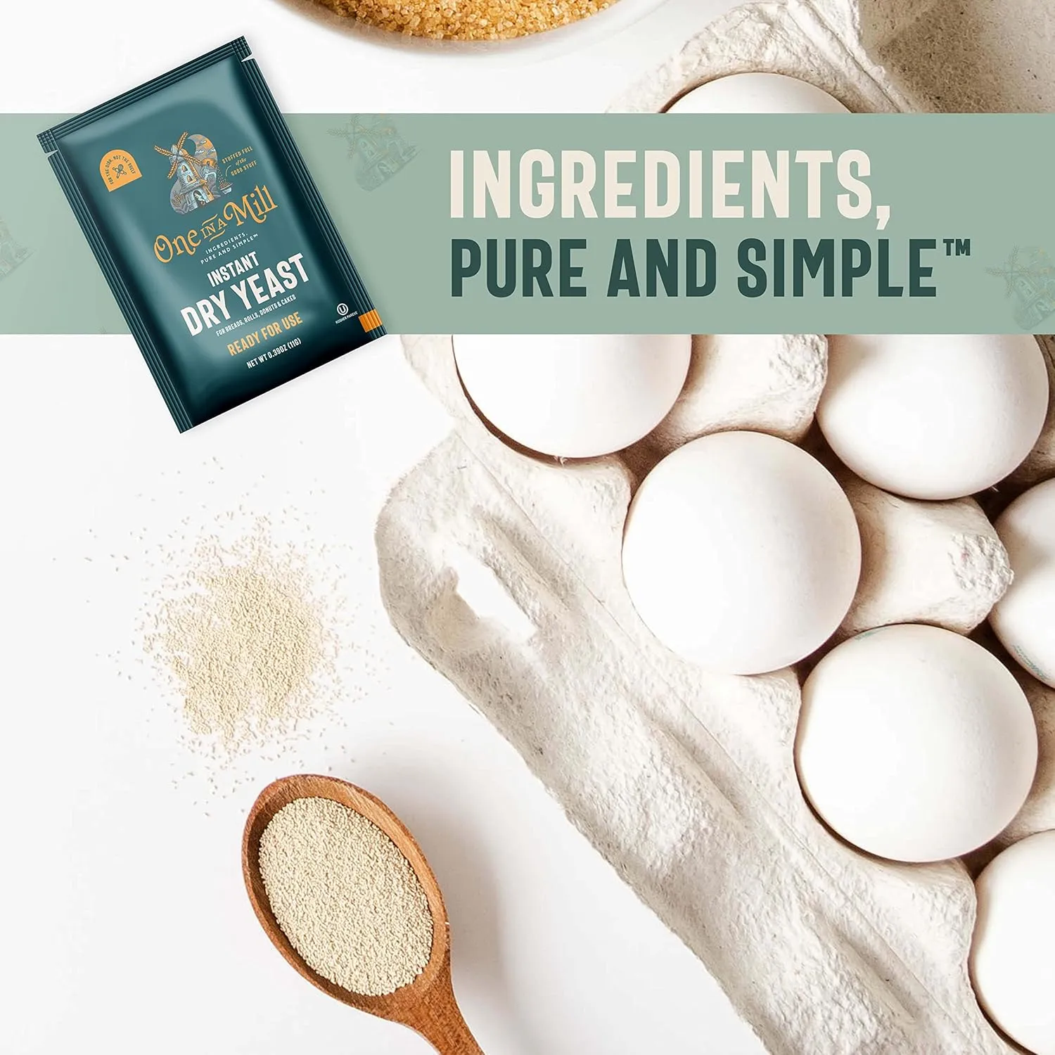 One in a Mill Instant Dry Yeast Packets | Fast Acting Self Rising Yeast for Baking Bread, Cake, Pizza Dough Crust | Kosher | Quick Rapid Rise Leavening Agent for Pastries | 24 Packets