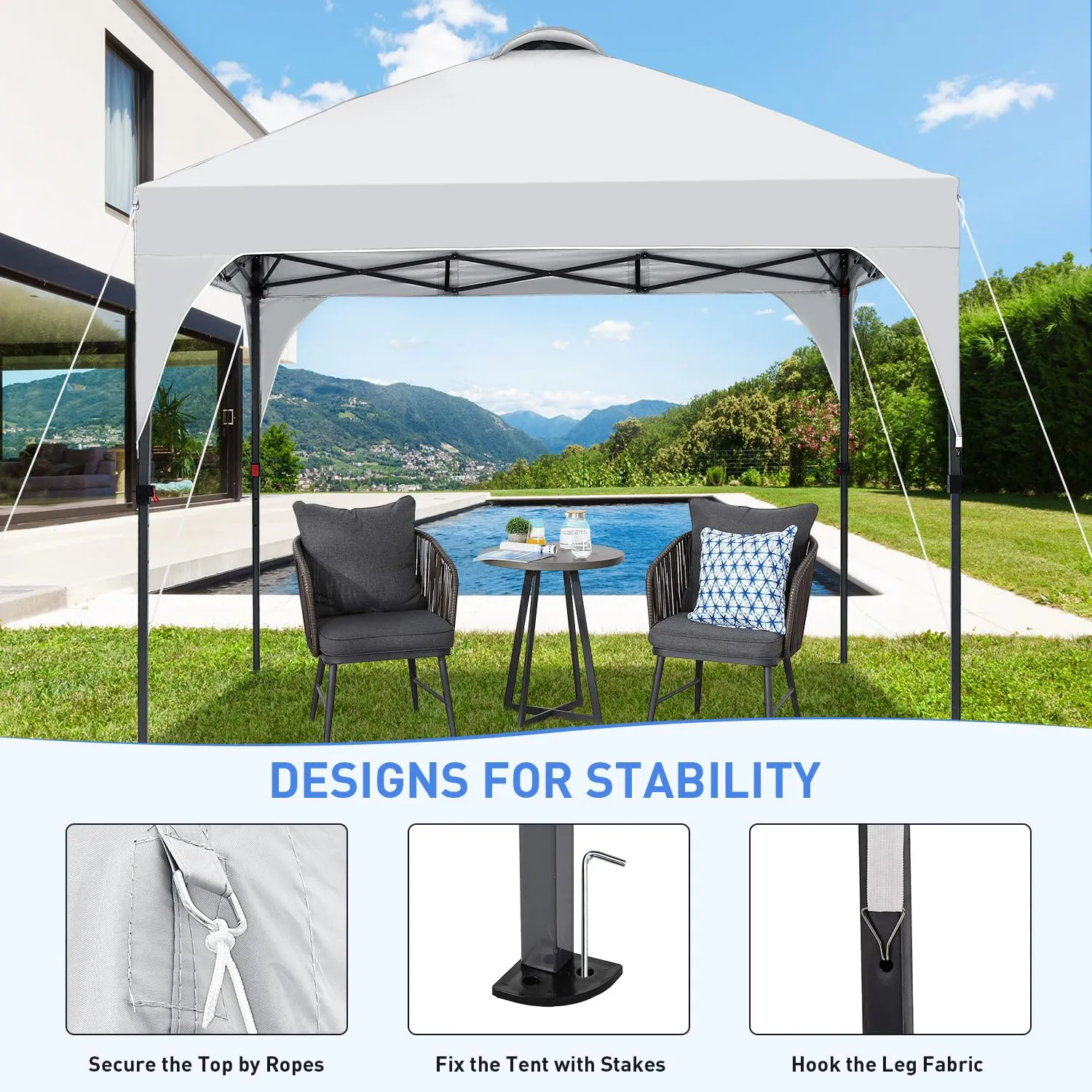 Oneofics Pop Up Canopy, 8x8 FT Instant Outdoor Canopy Tent with Carrying Bag, 3 Adjustable Heights - Portable for Event, Parties, Camping and More Outdoor Activities