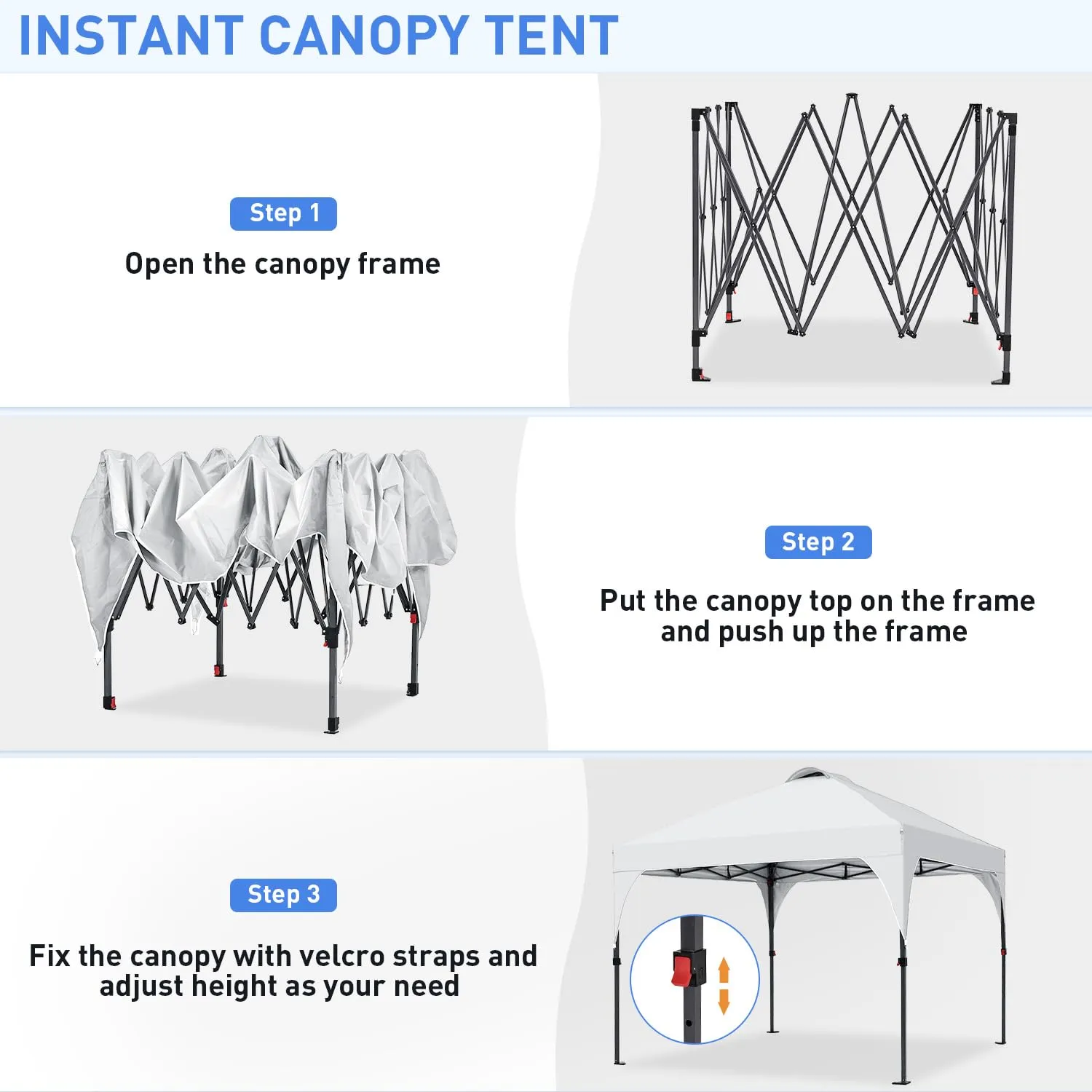 Oneofics Pop Up Canopy, 8x8 FT Instant Outdoor Canopy Tent with Carrying Bag, 3 Adjustable Heights - Portable for Event, Parties, Camping and More Outdoor Activities