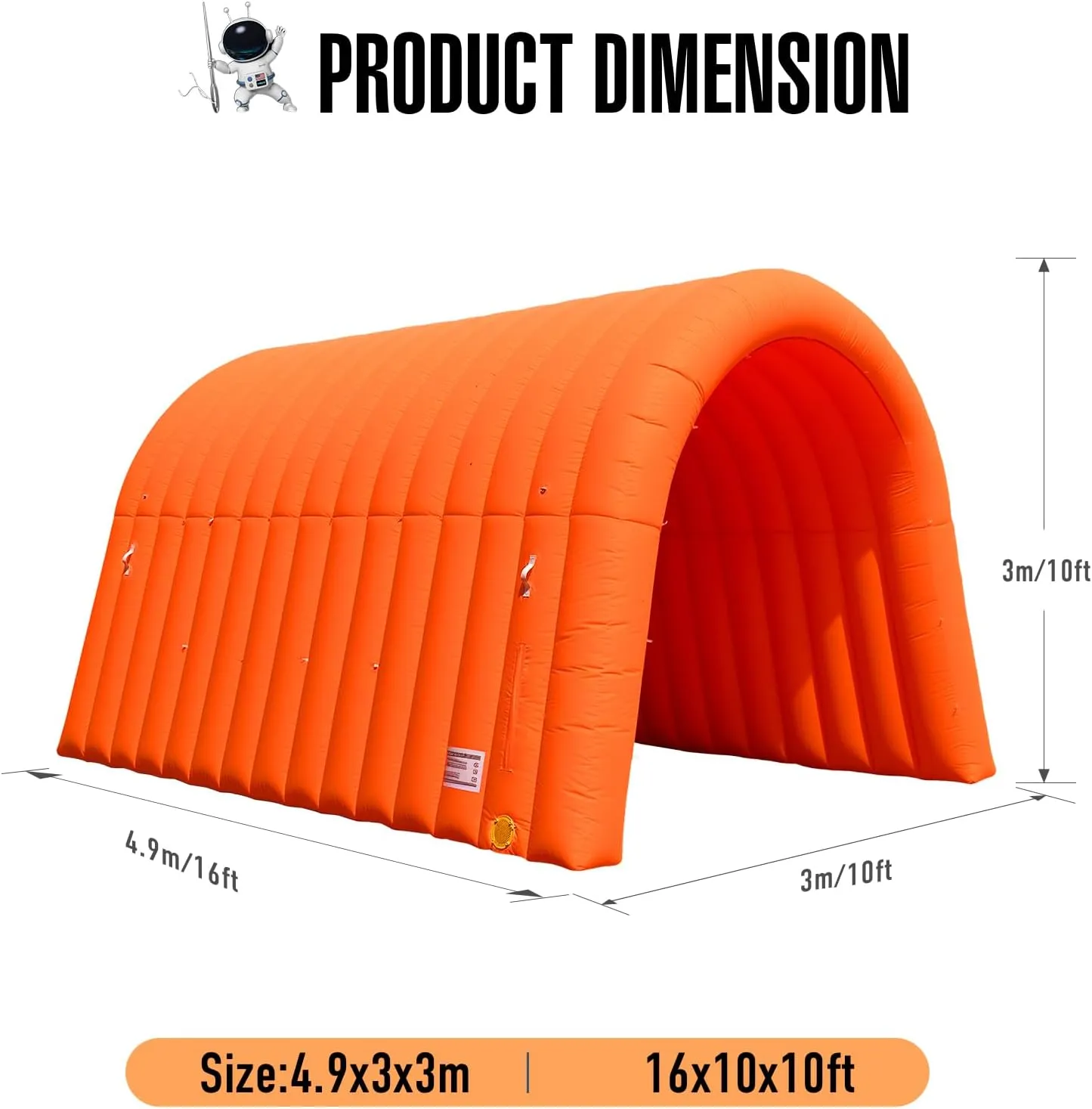 Orange Inflatable Sports Tunnel Entrance with Internal Blower Inflatable Tunnel Tent for Business Advertising Event Exhibition Promotion,Street,Shop,Supermarket,School(16x10x10ft)