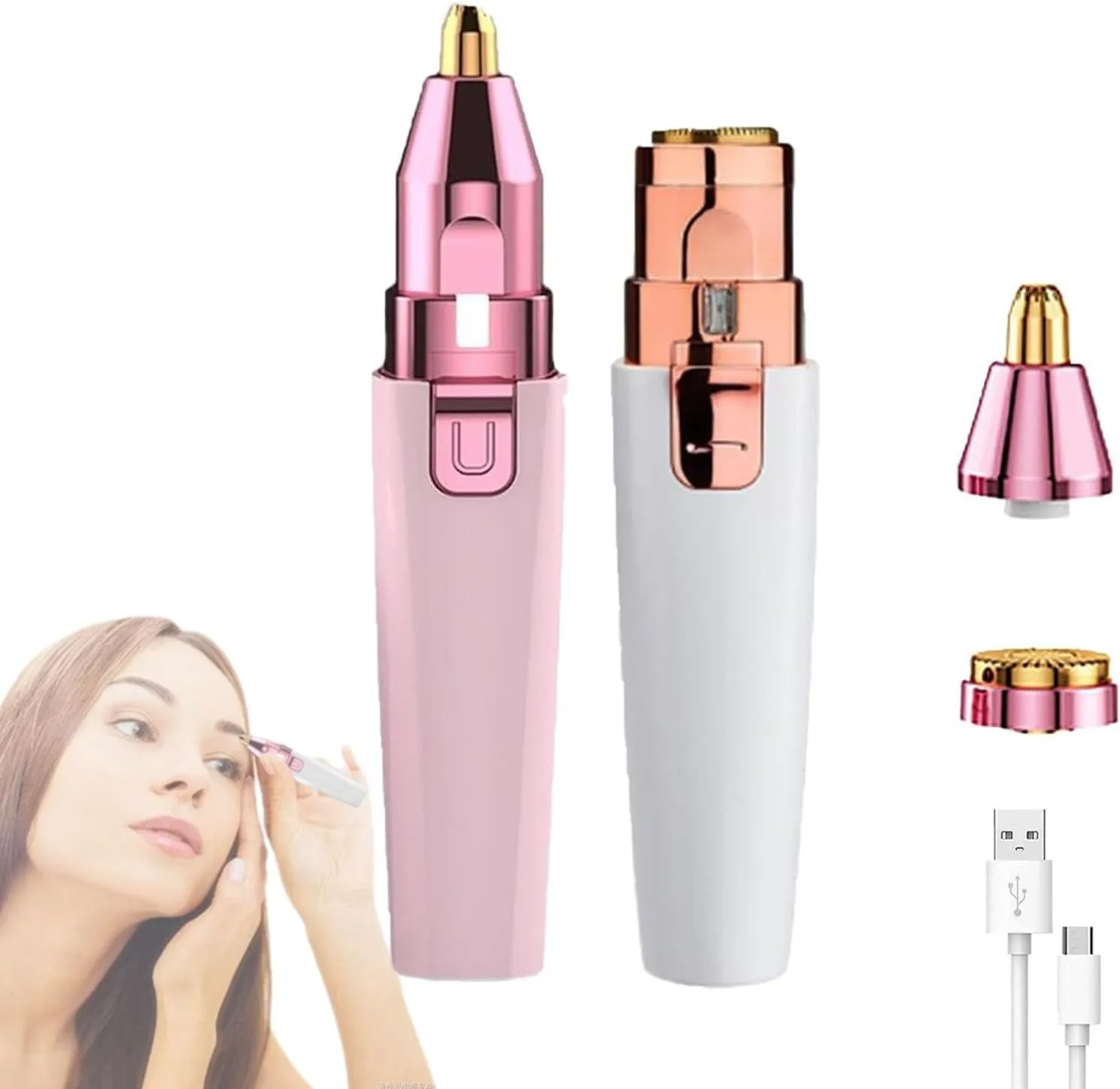 Orvanna Precision Eyebrow & Facial Trimmer, 2-in-1 Women's Eyebrow and Facials Hair Removal Device, Multifunctional Rechargeable Eyebrow Razor (Pink)