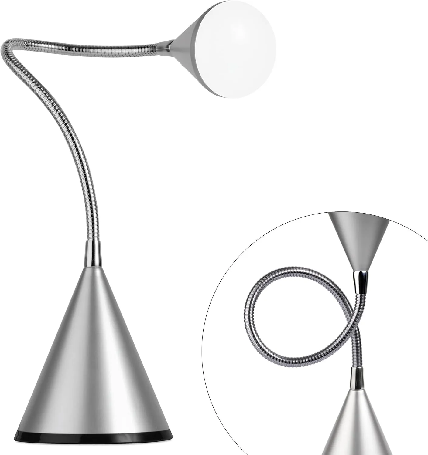 OttLite Cone LED Desk Lamp with Flexible Neck (Silver) - Lightweight & Adjustable Wide Angle Spread Desk Lamp with Energy-Efficient Natural Daylight LEDs for Home Office, Desk, & Dorms