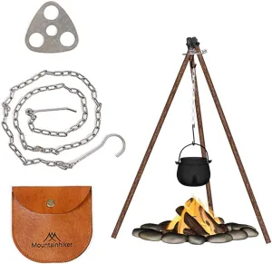 Outdoor Camping Picnic Camping Rack Hanger Pot Bracket 3-Holes Campfire Firewood Triangular Buckle Stainless Steel Pot Hanger