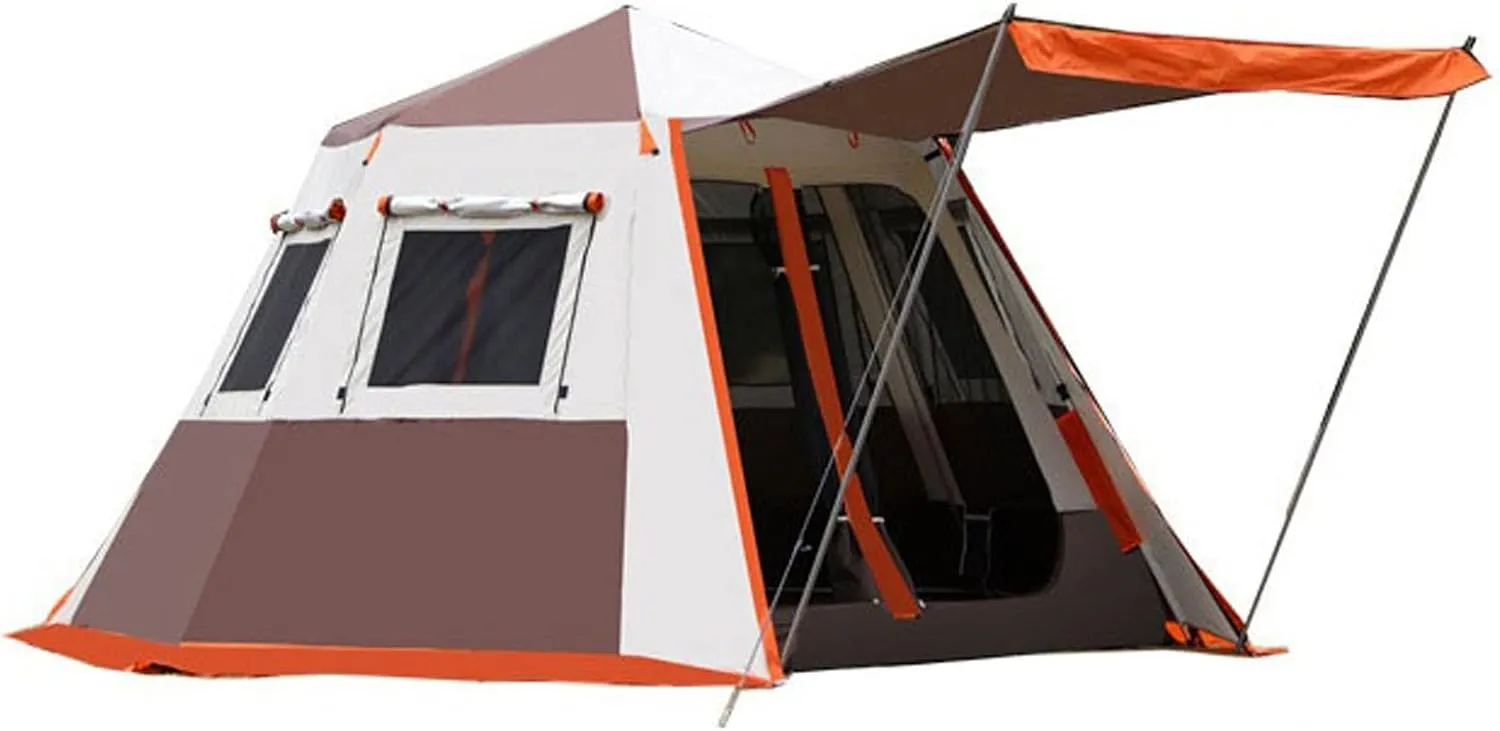 Outdoor Equipment Manufacturer Hexagon Tent Aluminum Pole Outdoor Automatic Portable Padded Rainproof Camping Fully Quick Open 2rooms Luxury Tent (Color : Small Green) (Big Brown)