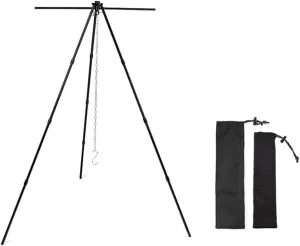 Outdoor Portable Aluminum Alloy Hung Tripod Camping Picnic Pot Hung Rack Set Extendable Pot Holder Stand Kit