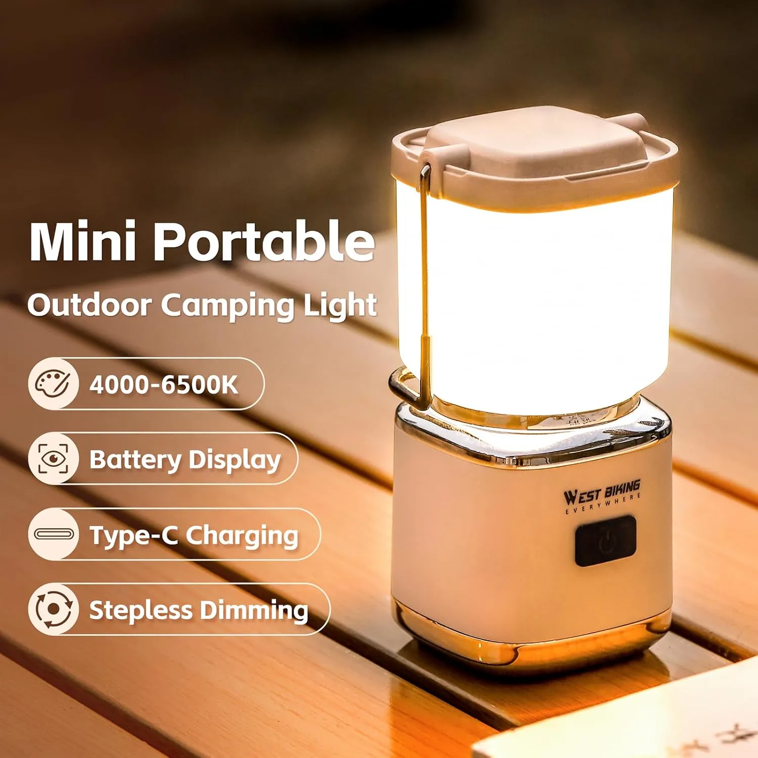 Outdoor Portable Camping Light USB able Compact HandLamp Cordless Tent Light Stepless Dimming Night Light