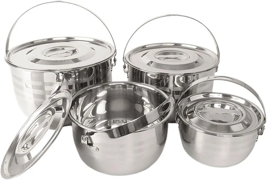 Outdoor Stainless Steel Four-piece Set Pot Picnic Barbecue Camping Hanging Kitchen Home