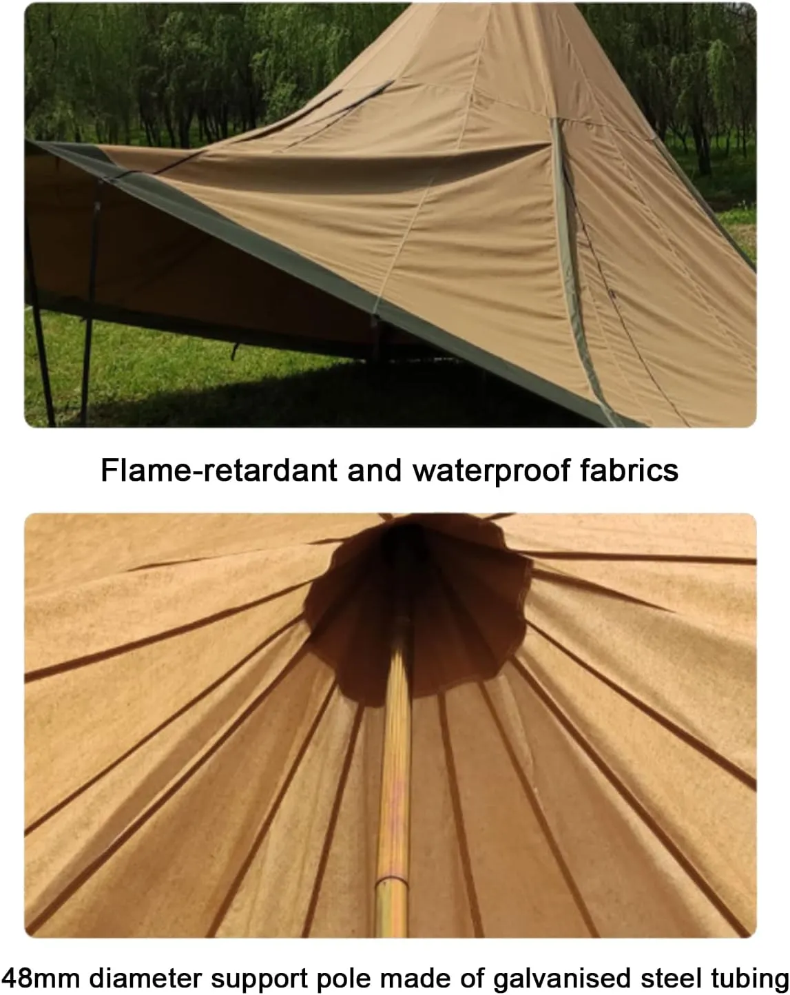 Outdoor Teepee Tent for 8 People, Waterproof 4 Seasons Family Pyramid Tent Camping Backpacking Hiking Mountaineering Easy Set Up - 600 * 600 * 350CM, Canvas