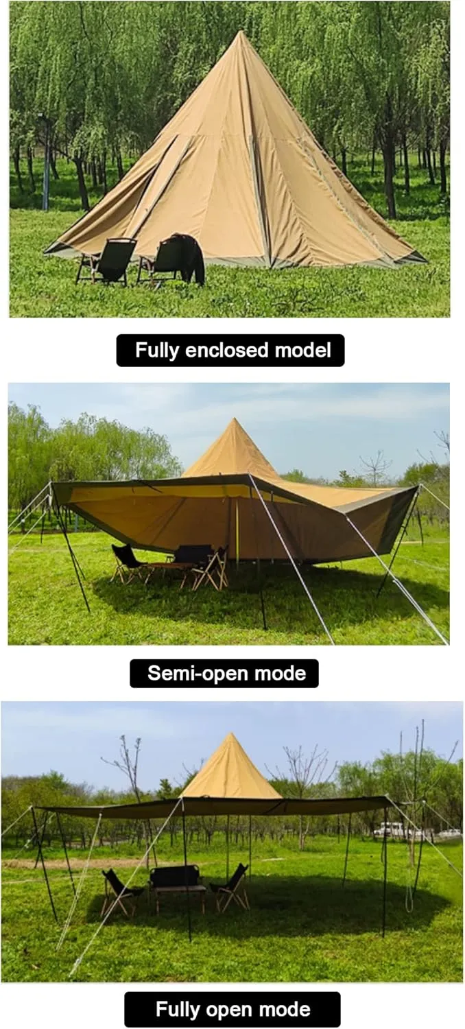 Outdoor Teepee Tent for 8 People, Waterproof 4 Seasons Family Pyramid Tent Camping Backpacking Hiking Mountaineering Easy Set Up - 600 * 600 * 350CM, Canvas
