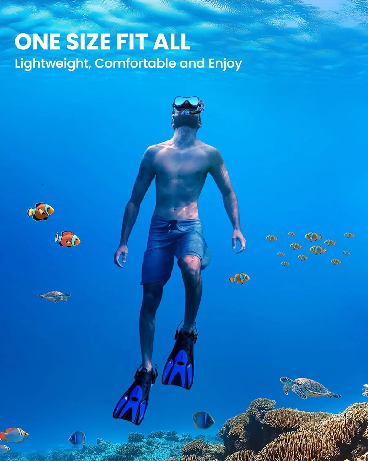 OutdoorMaster Mobula Snorkeling Gear for Adults,Mask Fins Snorkel Set with Panoramic View Anti-Fog, Dry Top Scuba Gear for Swimming Snorkeling Diving