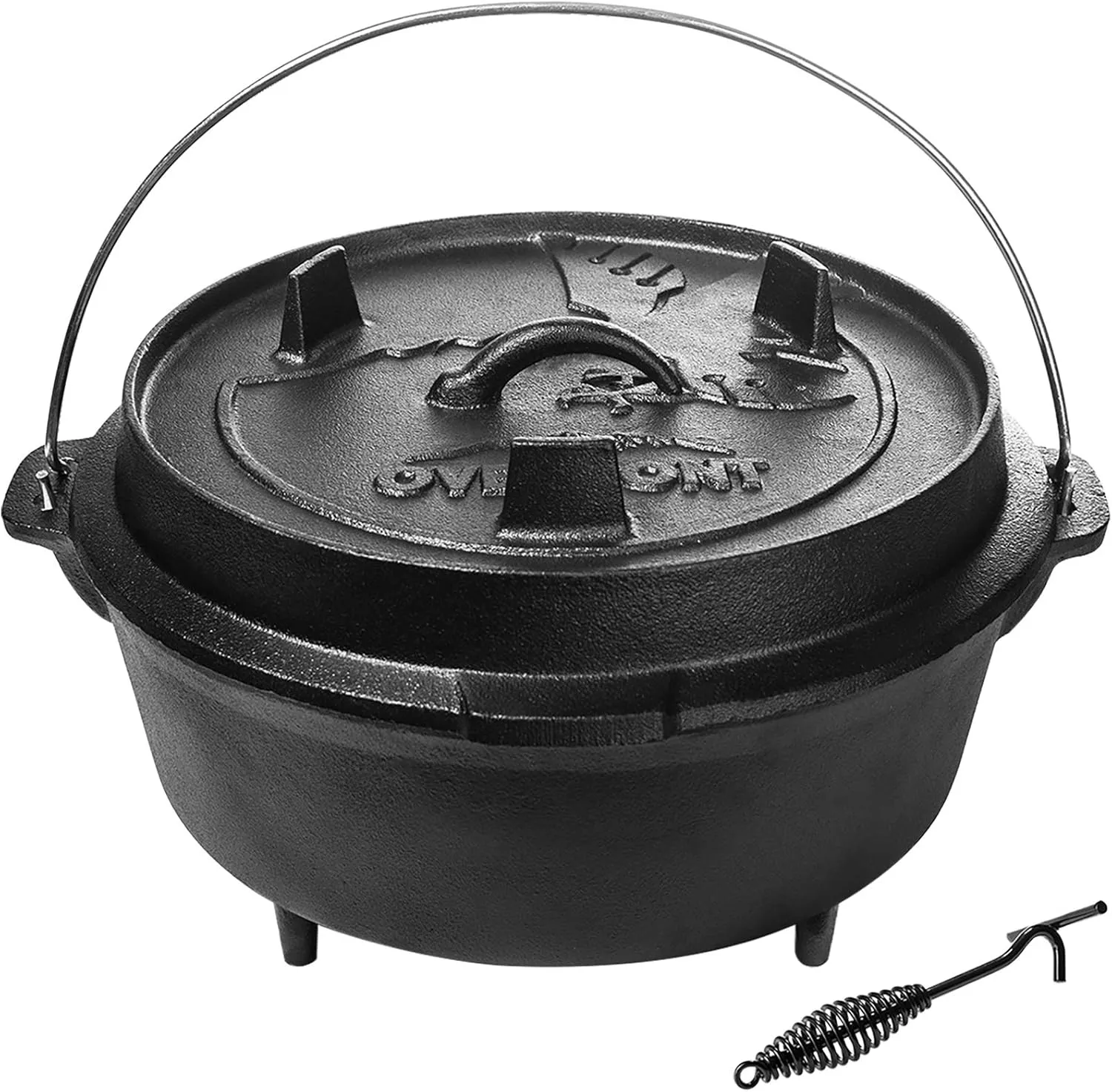 Overmont Camp Dutch Oven Pre Seasoned Cast Iron Lid Also a Skillet Casserole Pot with Lid Lifter for Camping Cooking BBQ Baking 9QT(Pot Lid)