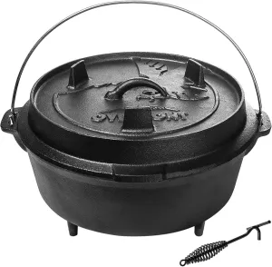 Overmont Camp Dutch Oven Pre Seasoned Cast Iron Lid Also a Skillet Casserole Pot with Lid Lifter for Camping Cooking BBQ Baking 9QT(Pot Lid)