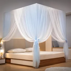 Palace Mosquito nets Solid Color Three-Door Floor-to-Ceiling Tents, 2.0*2.2m, Shuangpin Clear Water Blue