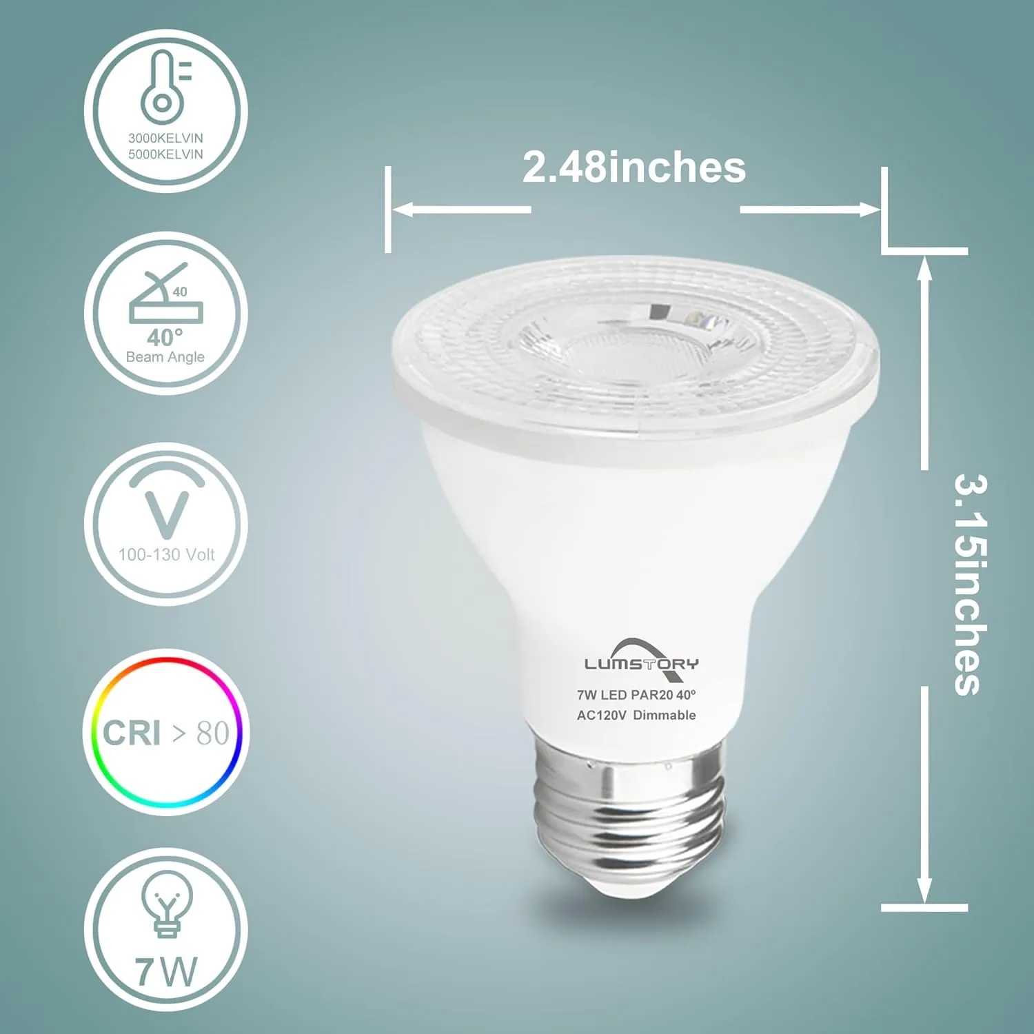 Par20 Led Bulbs 3000K Warm White Dimmable Flood 7W(50W Halogen Equivalent) E26 40 Degree Spot Light for Indoor Track Recessed Lighting 4-Pack