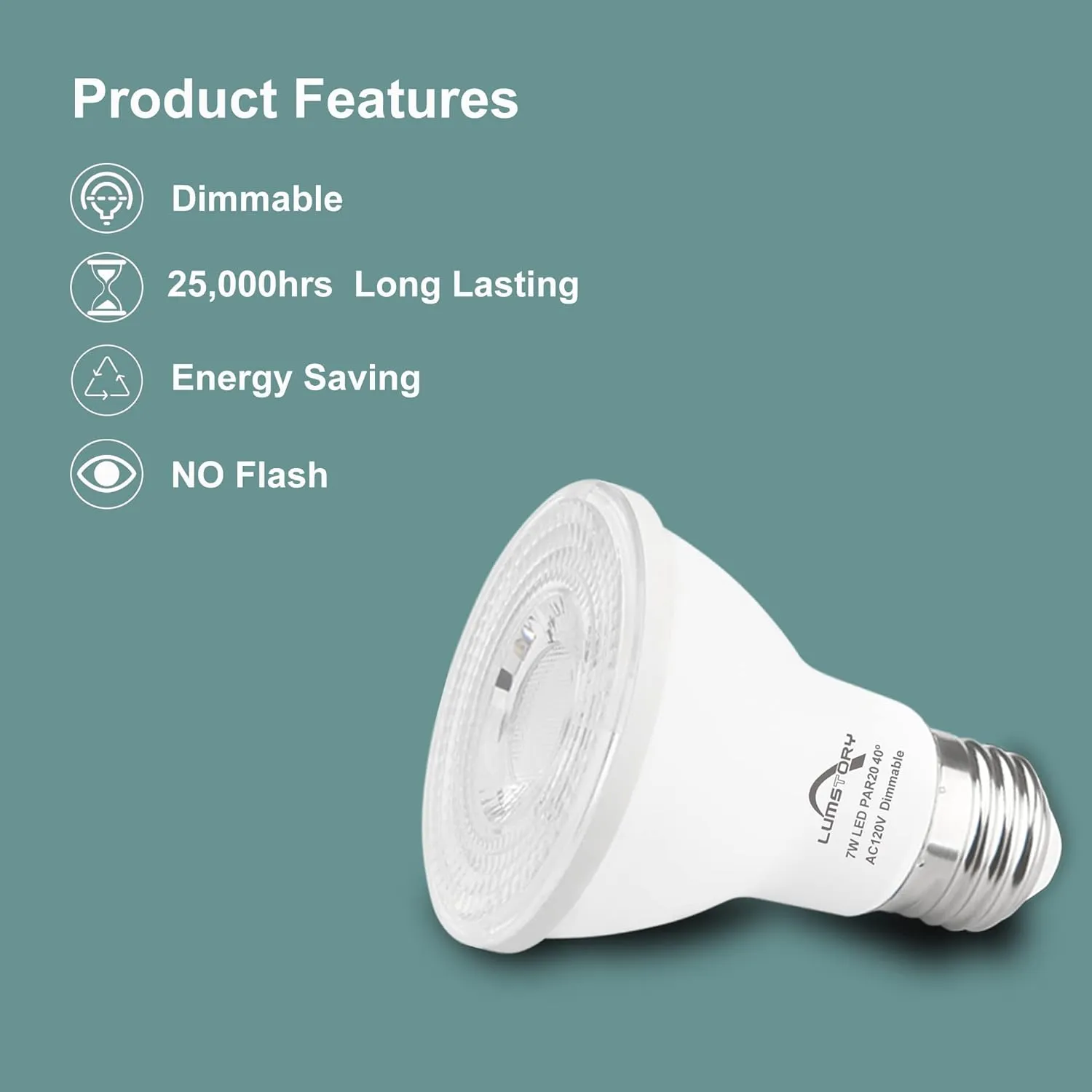 Par20 Led Bulbs 3000K Warm White Dimmable Flood 7W(50W Halogen Equivalent) E26 40 Degree Spot Light for Indoor Track Recessed Lighting 4-Pack